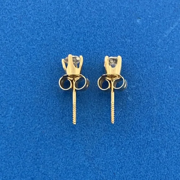 Gorgeous 14k Yellow Gold Round Cut White Diamond Friction Back Stud Earrings